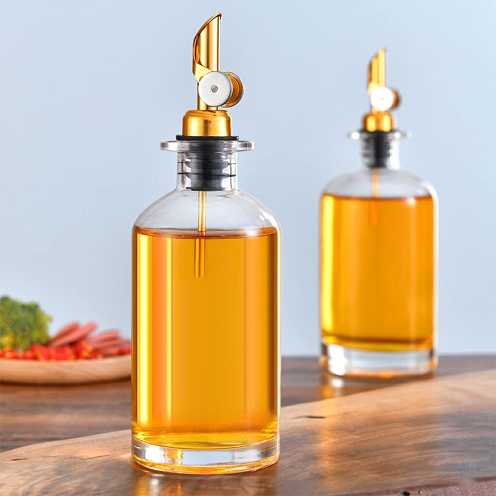 Botella de vidrio con vertedor dorado – 350 ml