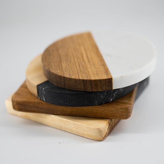 Portavasos de Mármol y Madera — Set de 4 piezas