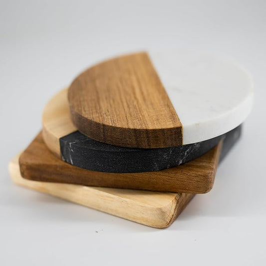 Portavasos de Mármol y Madera — Set de 4 piezas