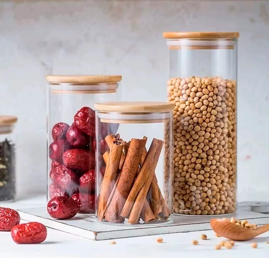 Frascos de vidrio con tapa de bambú – Disponibles individualmente o en set