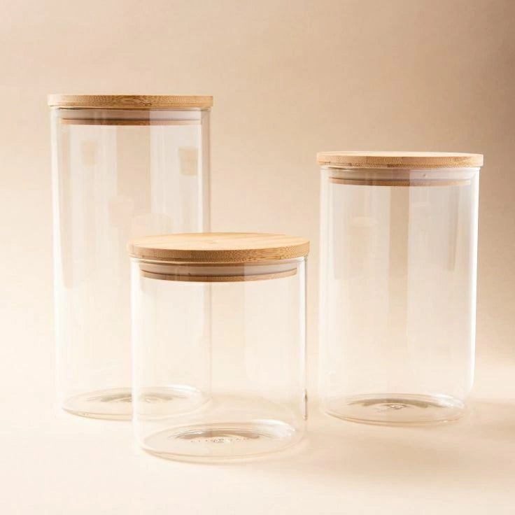 Frascos de vidrio con tapa de bambú – Disponibles individualmente o en set