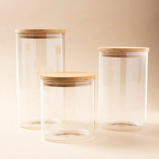 Frascos de vidrio con tapa de bambú – Disponibles individualmente o en set